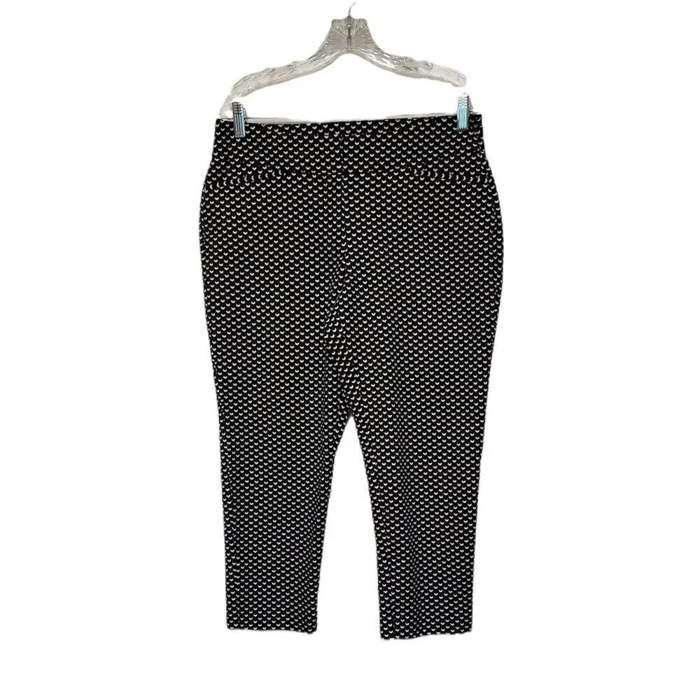 APT 9 Women's Pants Black White Geometric Cropped Flat Front Stretch Size 10